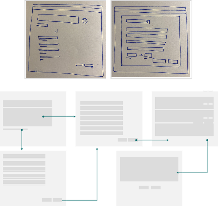 Low-fidelity wireframe explorations for manual payments