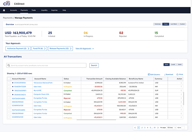 Manage Payments high-fidelity design