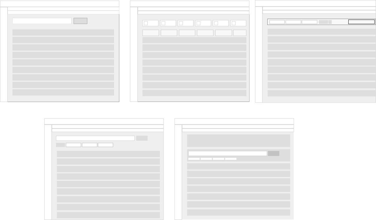 Low-fidelity wireframe explorations for search